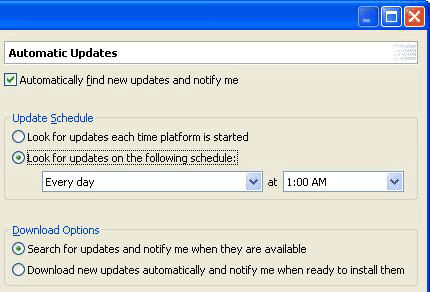 Automatic updates preference page