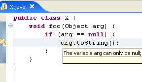 Java editor with null ref warning