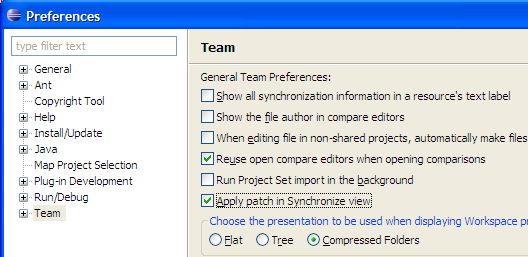 Apply patch in Synchronize view preference