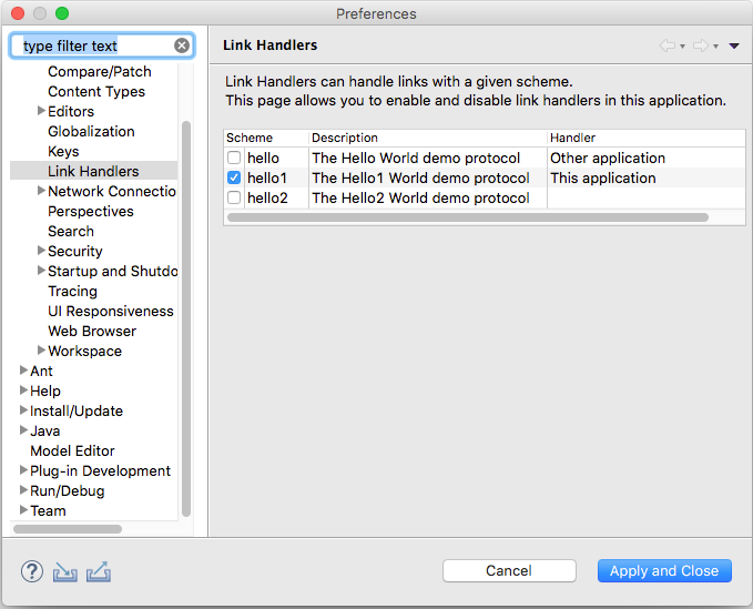 The 'Link Handlers' preference page