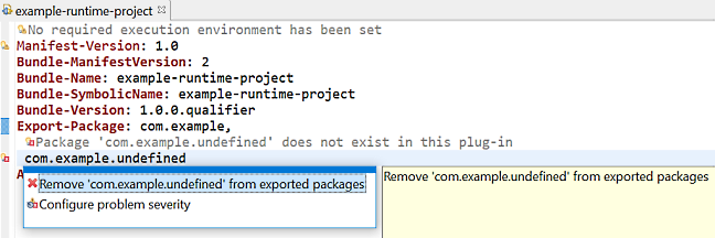 Manifest editor the quick fix menu for an error displayed inline