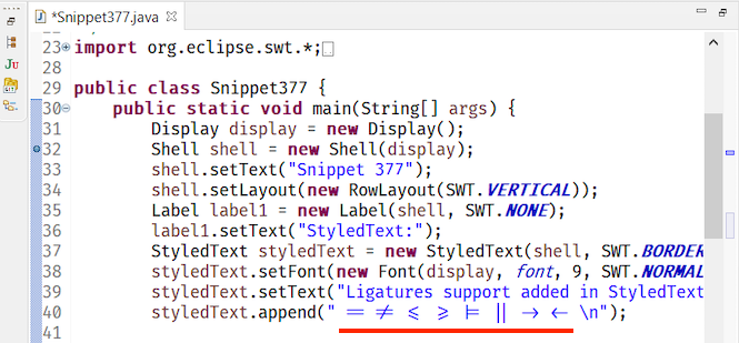 Eclipse support for ligatures on Windows