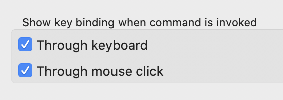 Key binding of triggered command shown on screen