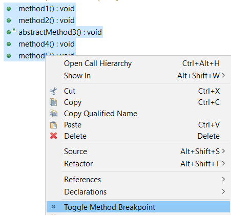 screenshot showing enabled Toggle breakpoint