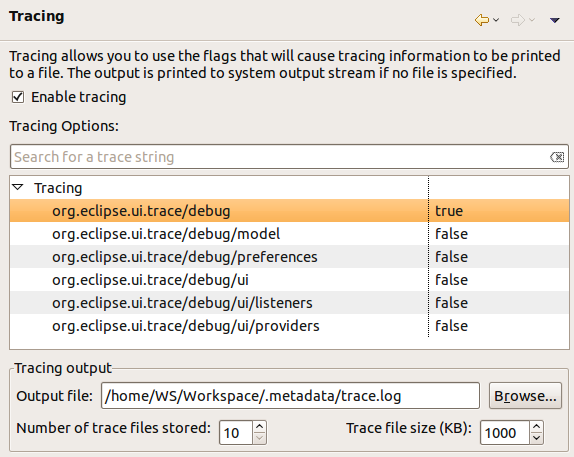 Tracing preference page
