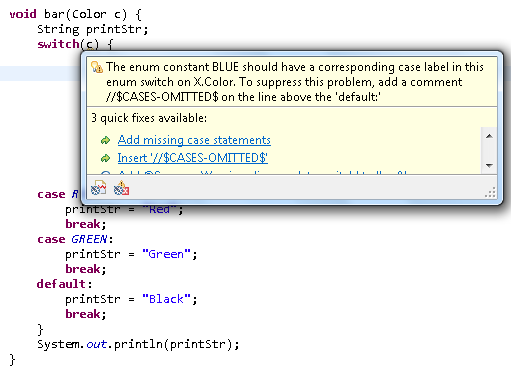 Warning on switch with missing case statement for enum value even though default is present
