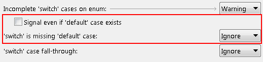 Compiler Errors/warnings preference page with new switch diagnostic options highlighted