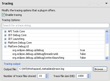 Tracing preference page