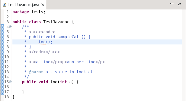 Javadoc sample unformatted