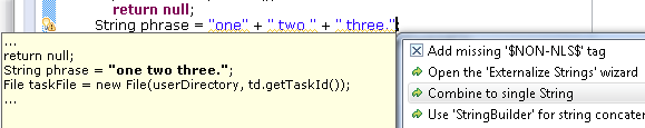 String s = "Delete " + "two" + " files?" // becomes: String s = "Delete two files?"