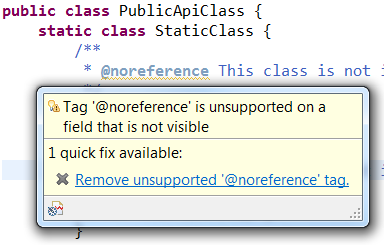 Javadoc tag flagged as invalid because member is not visible