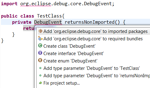 Import package quick fix on an unresolved type