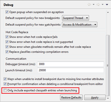 New global preference to only include exported classpath entries