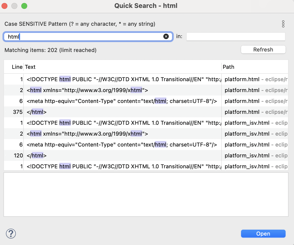 Quick Search dialog