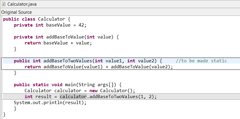 Make Static Refactoring Example Before