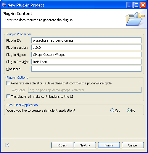 New Plugin Project wizard