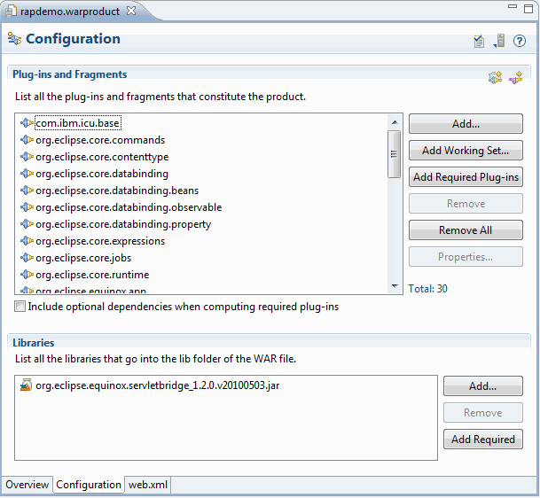 WAR Product editor configuration
