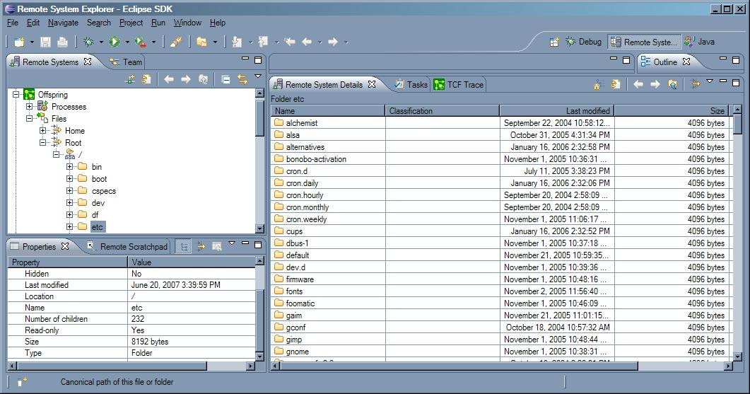 Remote System Explorer: Files subsystem over TCF